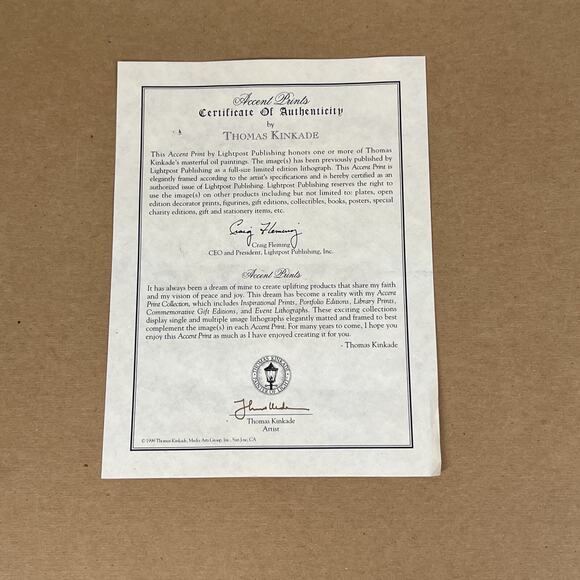 Thomas Kinkade Glory of Morning Gold Frame COA Signed 14 3/8" X 14 3/8" - Picture 4 of 4